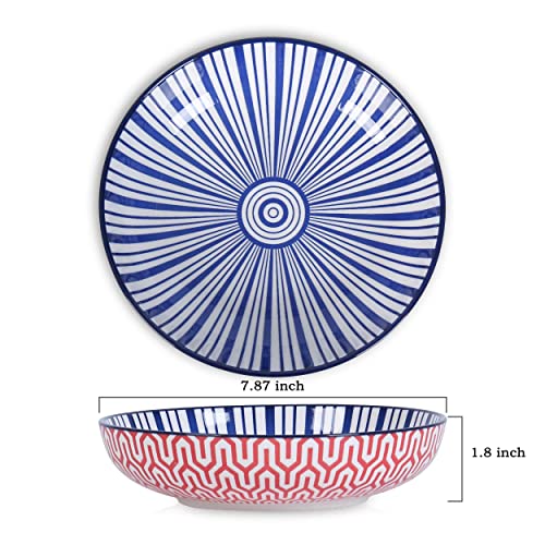 Porcelain 26 Ounce Pasta Bowls Set of 6, Vintage Blue R52266