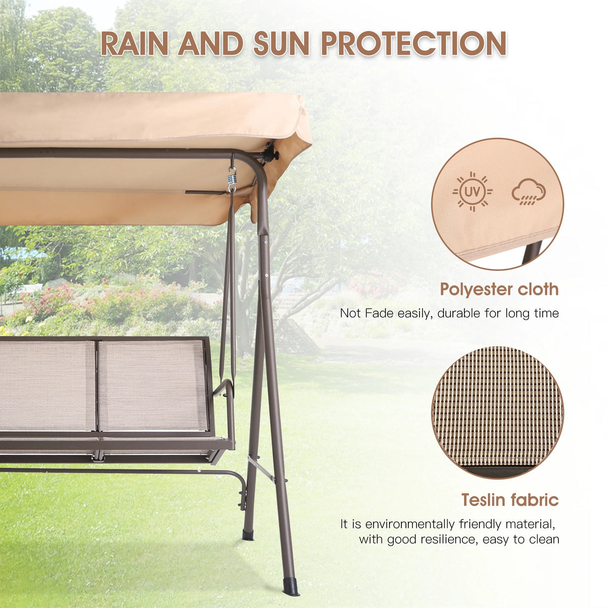 Beige Steel Frame Outdoor Patio Swing C75371