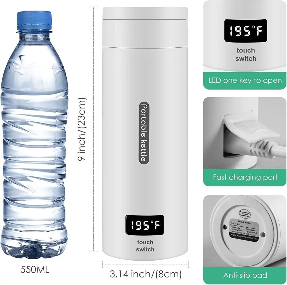 Portable Electric Kettle 380ML Mini Stainless White W839339