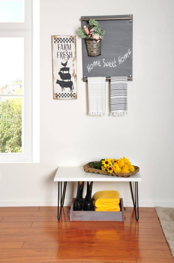 Rustic White Wood Bench Y353694