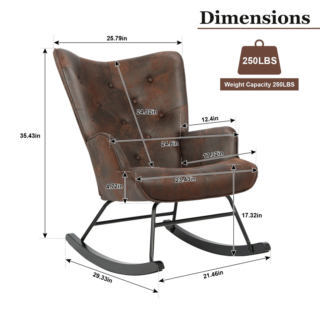 Black Polyester Fabric Rocker Glider Chair with Wooden Base M638