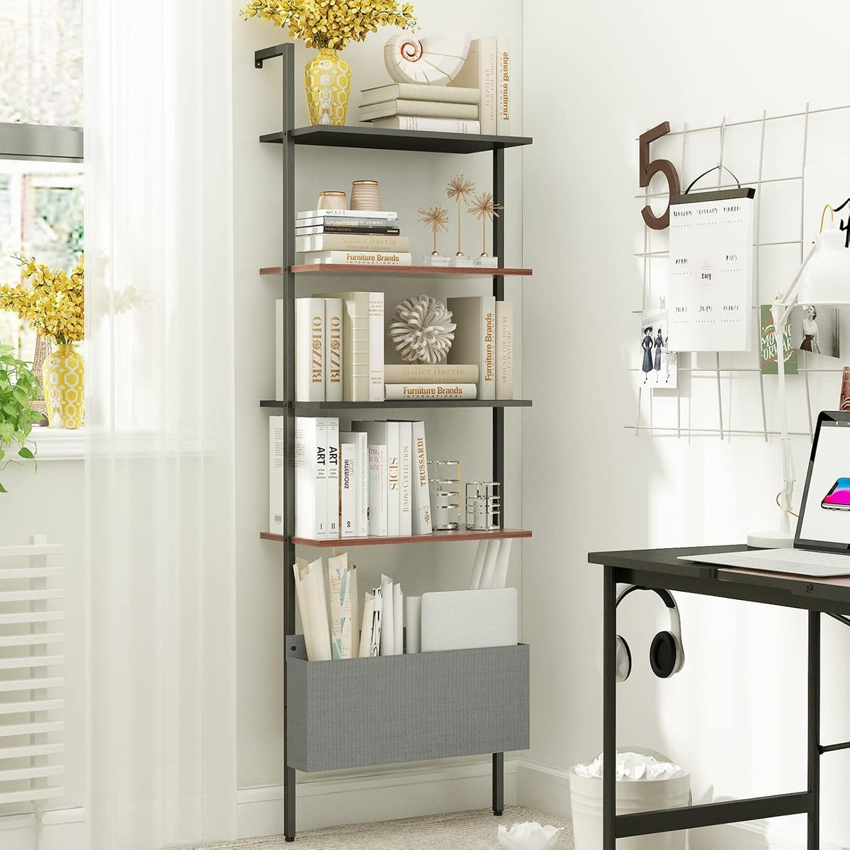 Oak 4-Tier Metal Frame Wood Bookshelf L522136