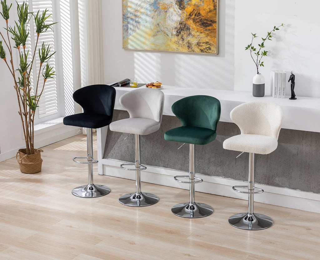 Green Velvet Adjustable Swivel Bar Stools Set of 2 U2207