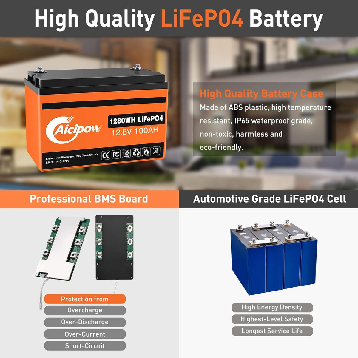 LiFePO4 Battery 100Ah 12.8V with Built-in 100A BMS C9518