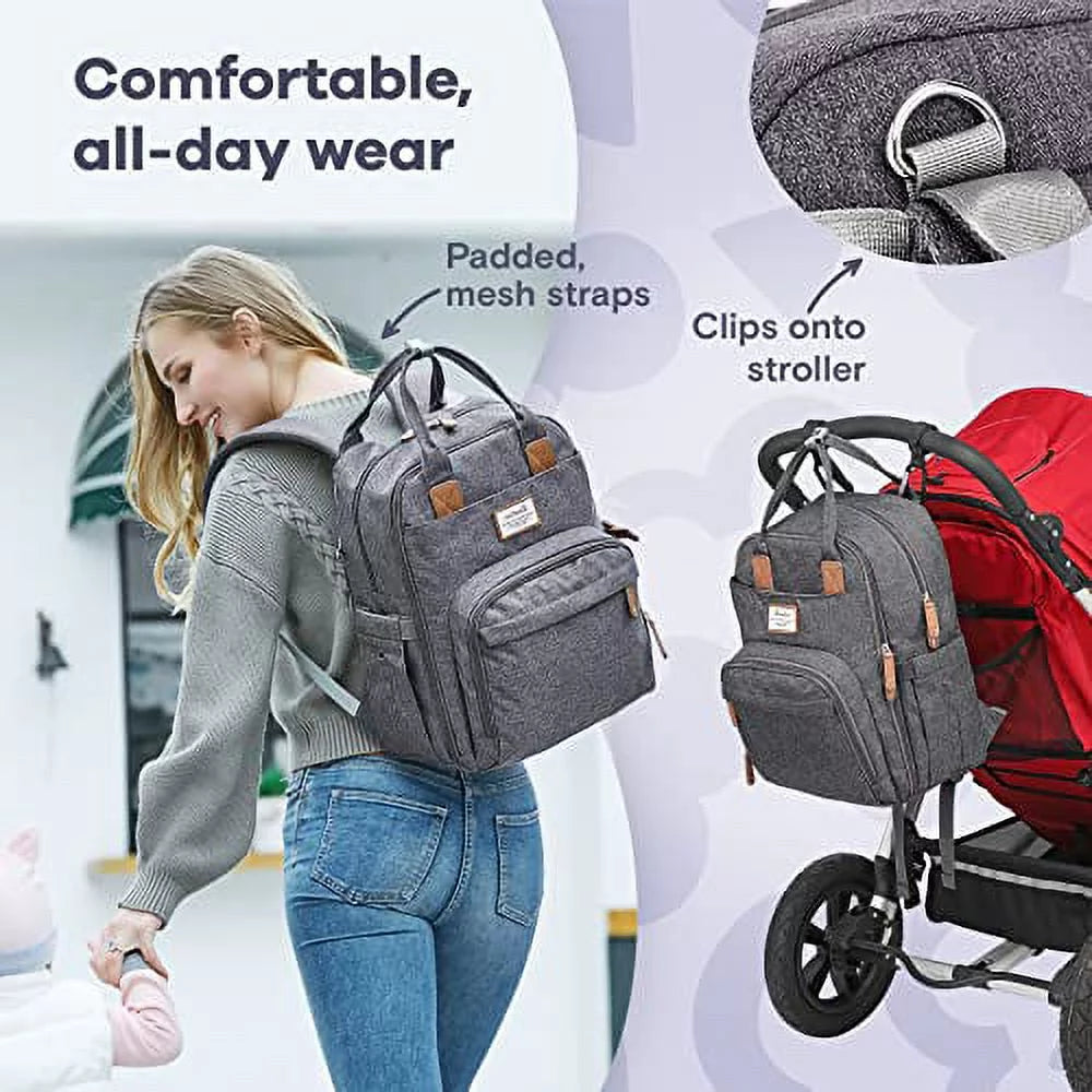 Multifunctional Dark Gray Diaper Bag Backpack K271891