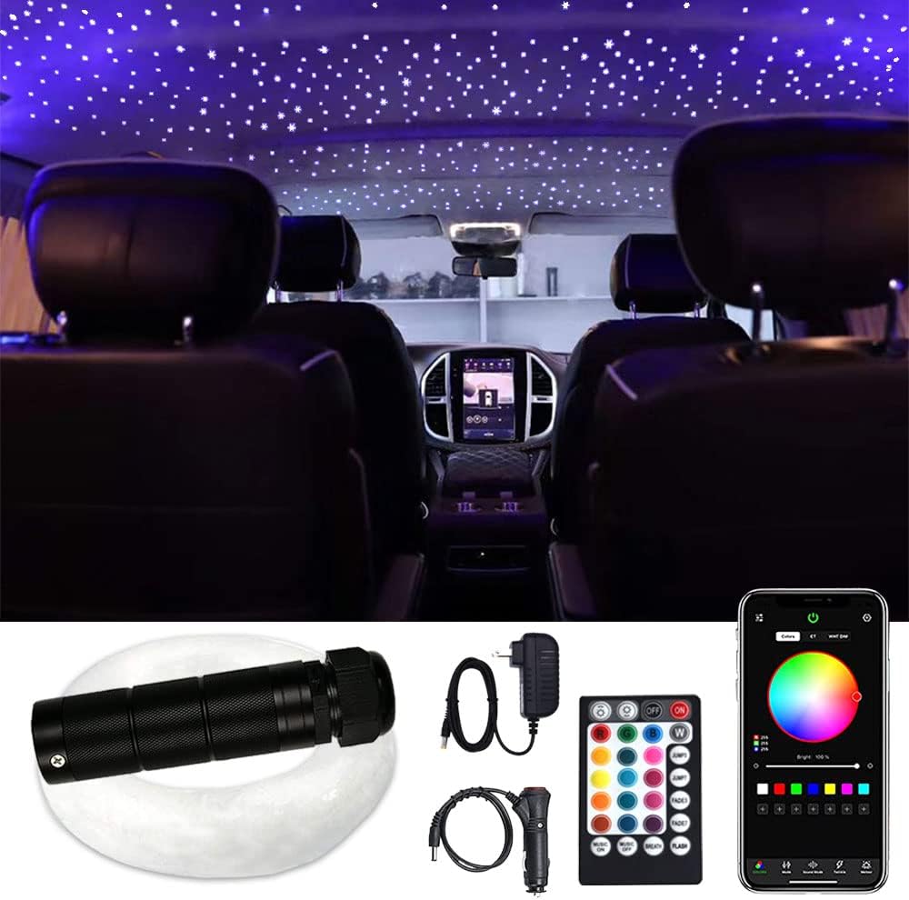 Car Use Bluetooth RGB LED Fiber Optic Light Star Ceiling Kit X4510