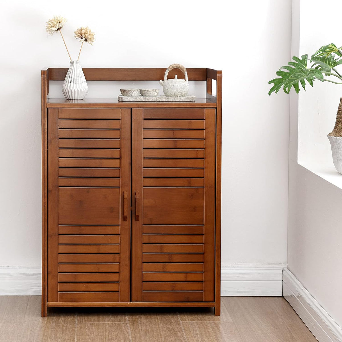 Bamboo 2 Door Storage Cabinet, Antique Brown O99089