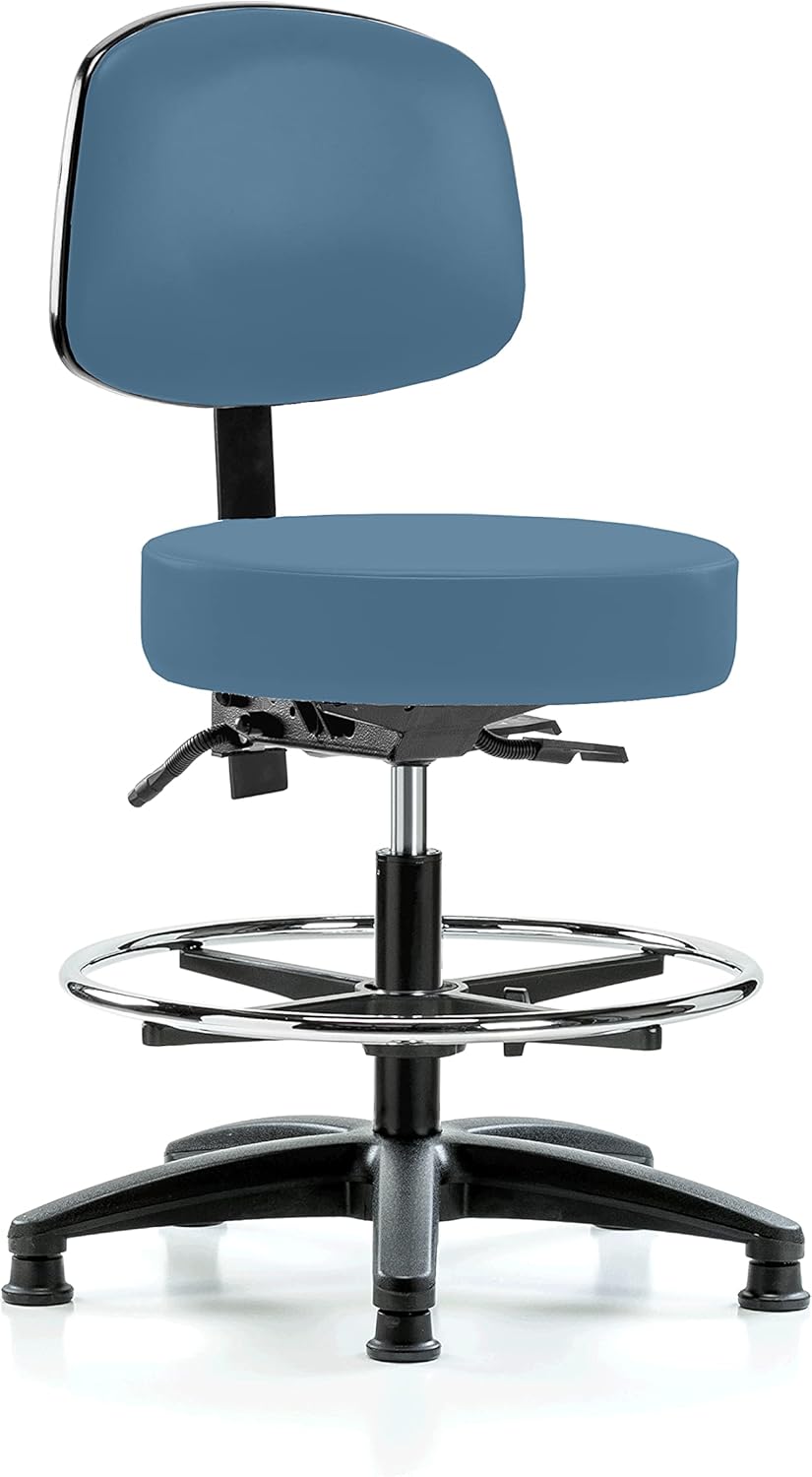 Colonial Blue Vinyl Height Adjustable Doctor's Stool with Back F9765