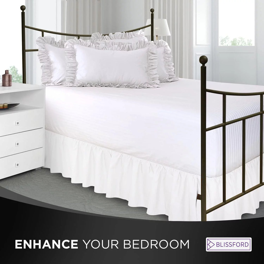 Queen White 21" Drop Ruffled Bed Skirt Q61252