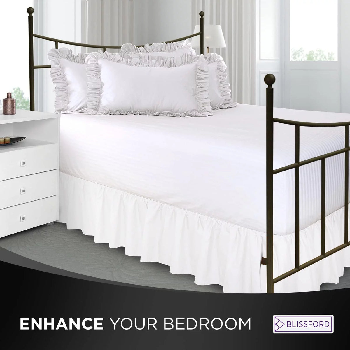 Queen White 21" Drop Ruffled Bed Skirt Q61252
