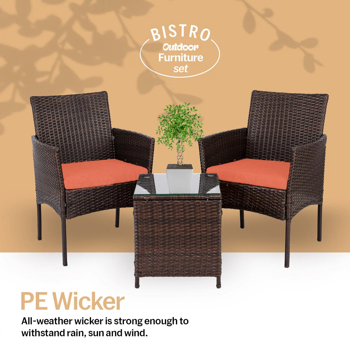 3 Piece Outdoor Furniture Set Orange I8472