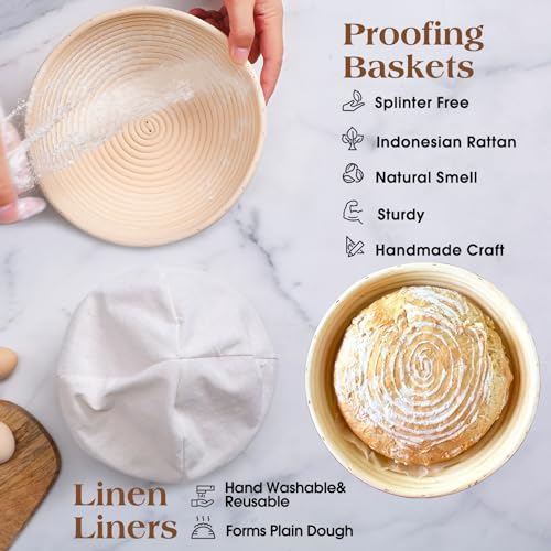 10 inch Oval & 9 inch Round Banneton Bread Proofing Basket with Linen Liner B51849