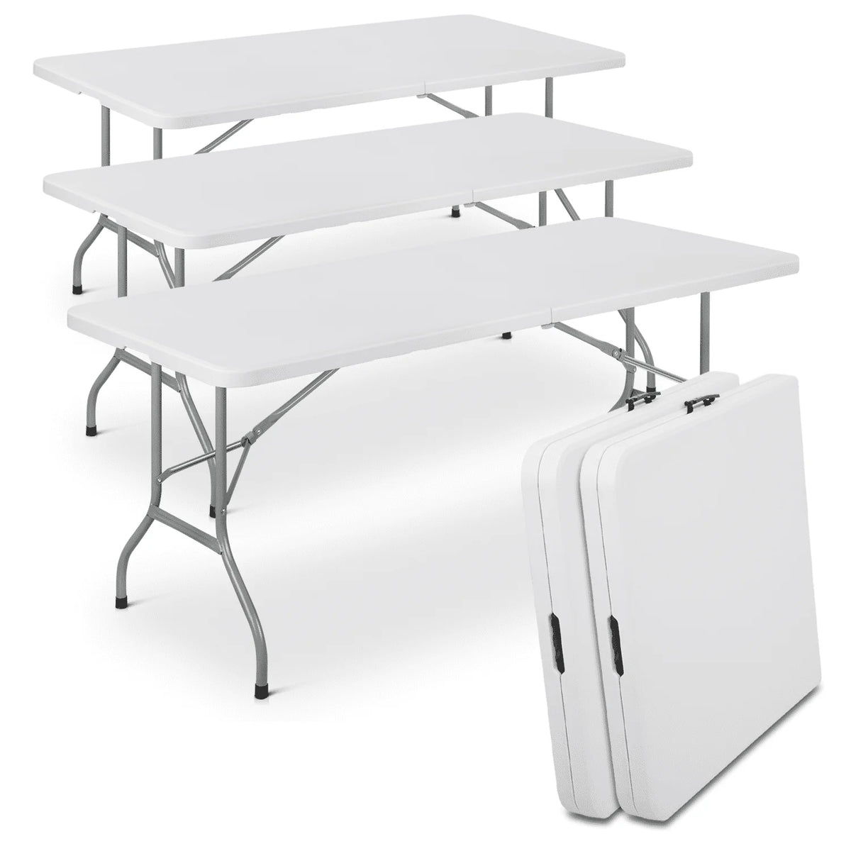 5 Pack 8Ft White Folding Plastic Utility Table V3459