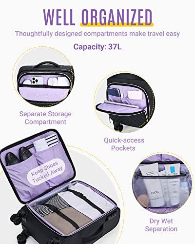 Black Softside Carry On Luggage 20 Inch with Spinner Wheels Q18282