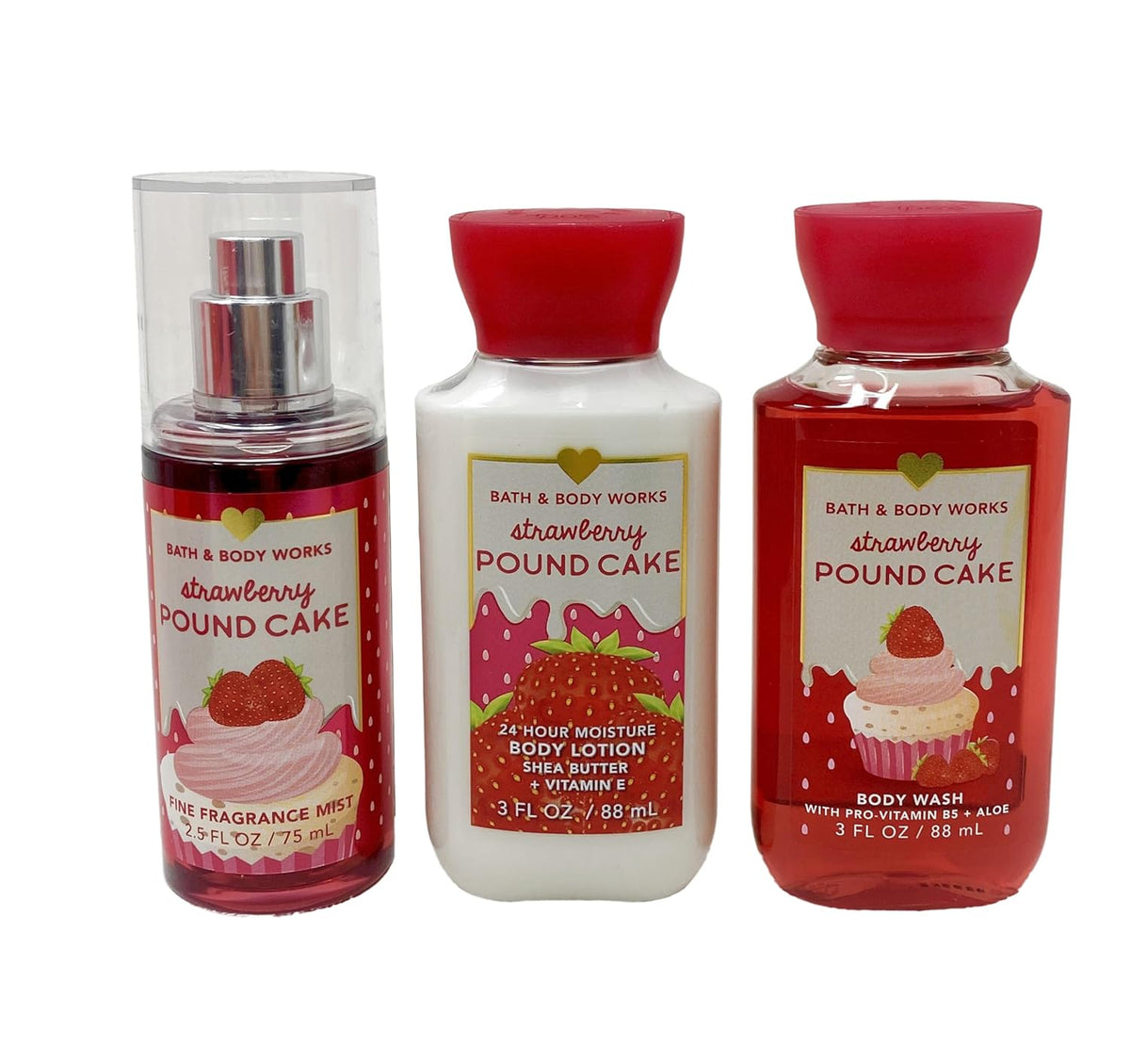 Strawberry Pound Cake Mini Gift Set Fragrance Mist Body Lotion Body Wash W79712