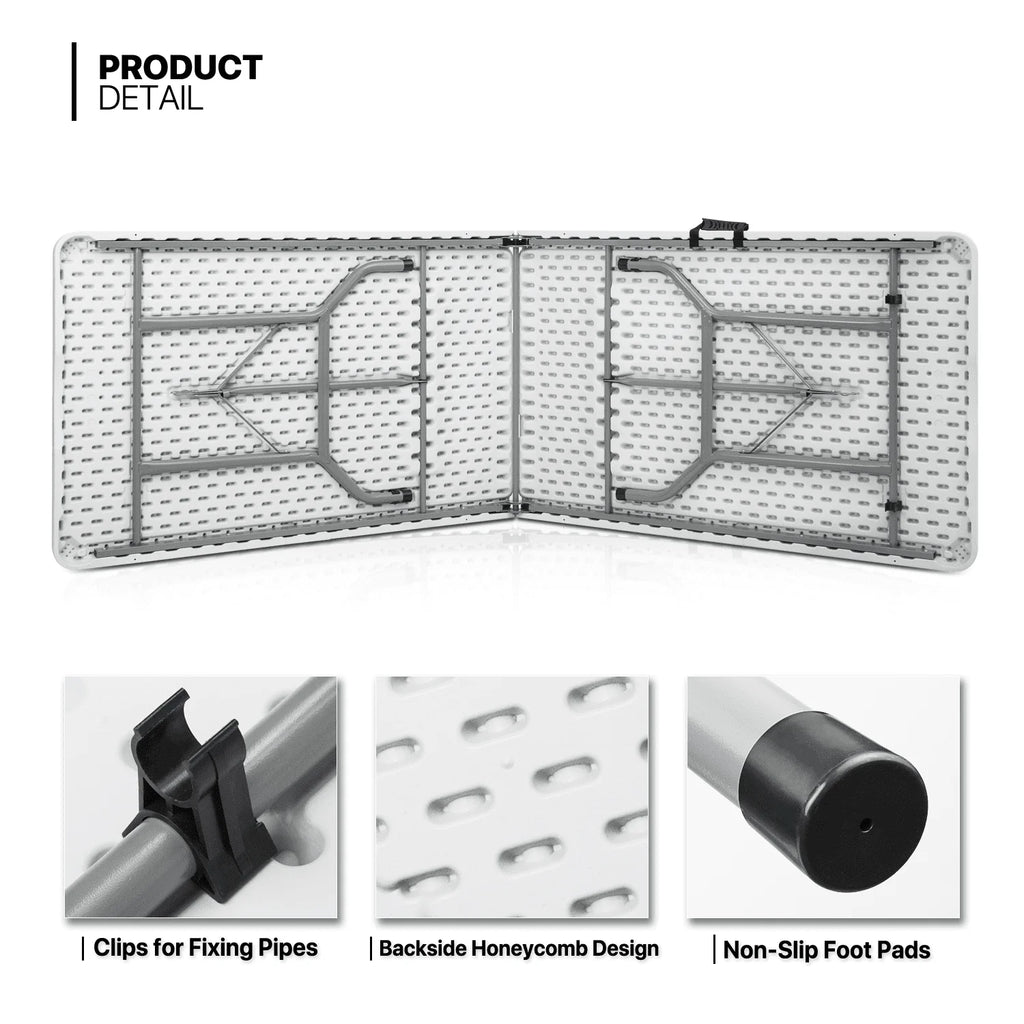 5 Pack 8Ft White Folding Plastic Utility Table V3459