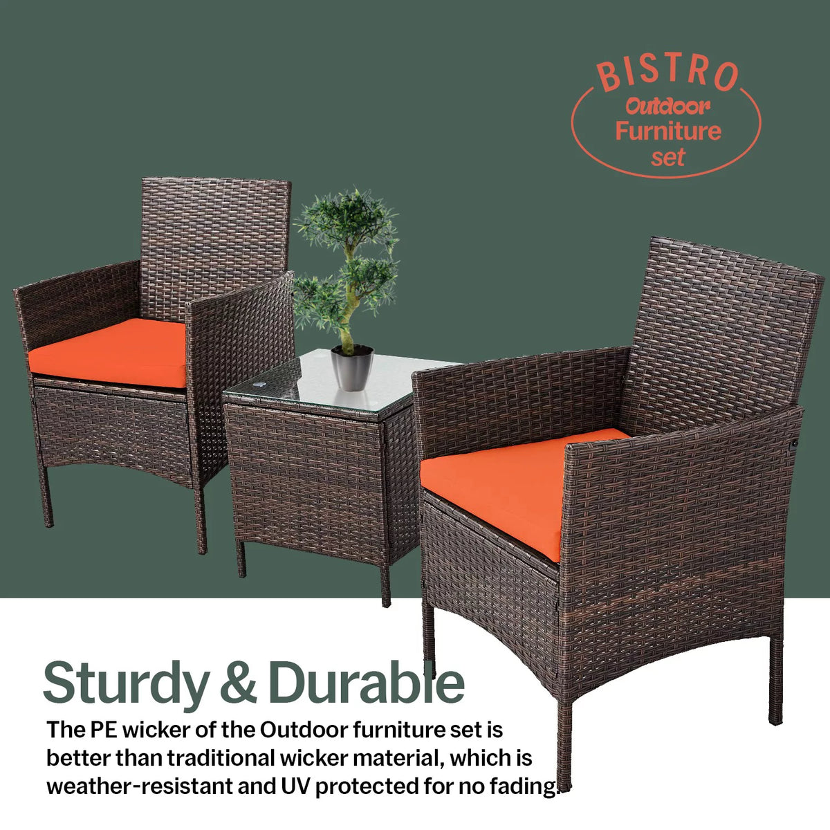 3 Piece Outdoor Furniture Set Orange I8472