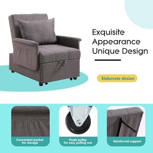 PU Leather Sleeper Chair Bed with Adjustable Backrest and Pillow Q870745
