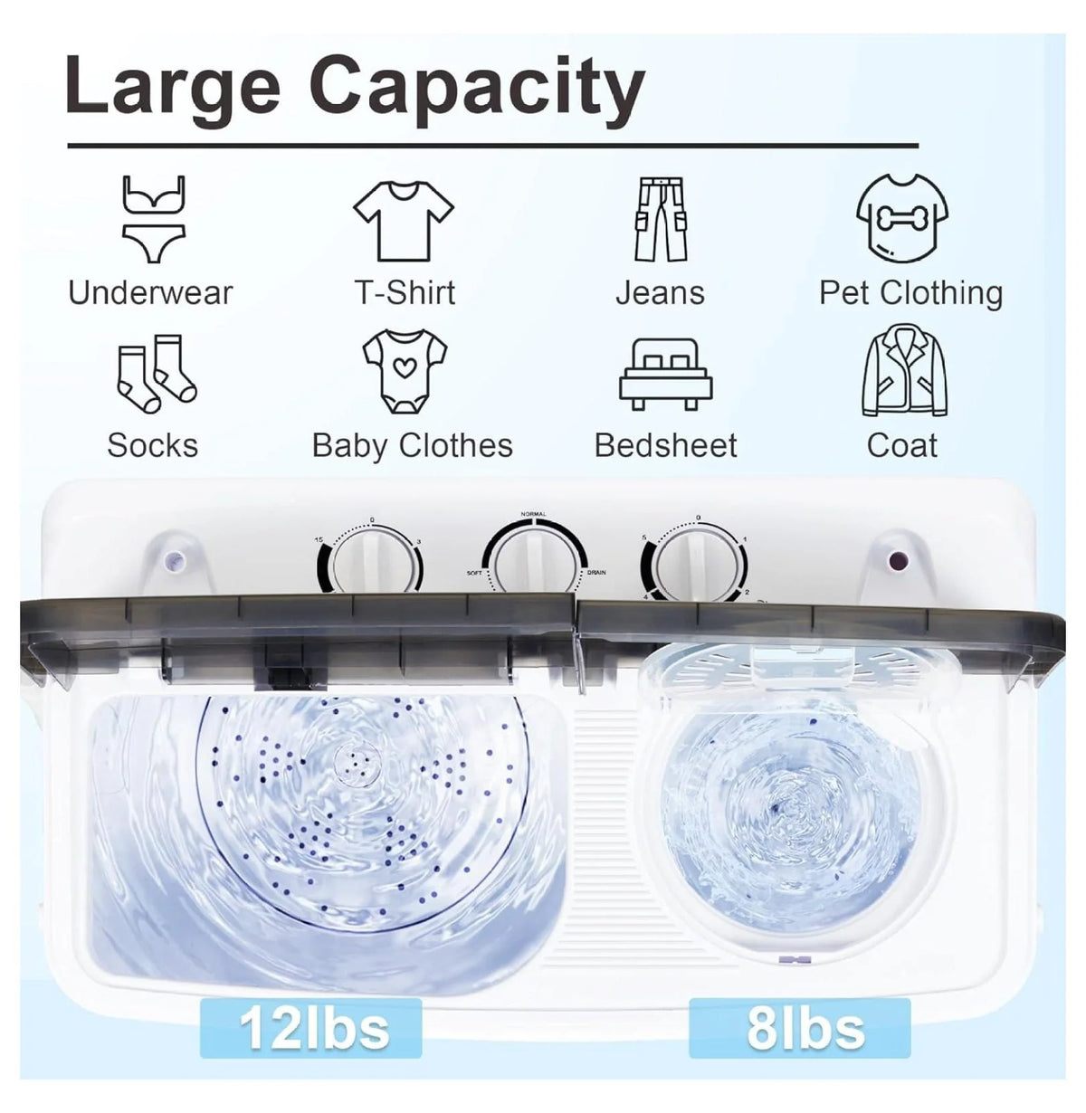 Portable Mini Tub Washer and Dryer Combo 20 lbs Black C212213