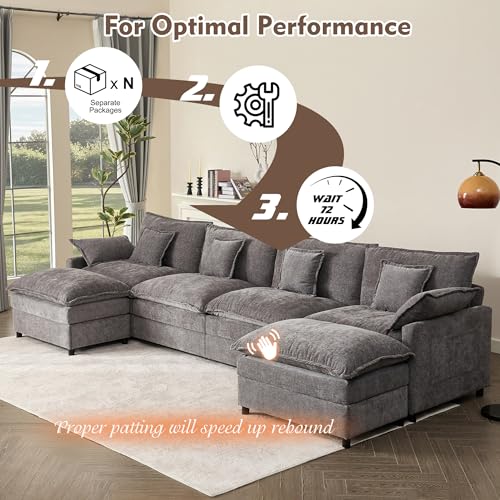 Black Chenille U Shaped Modular Sectional Sofa with Ottoman Y314
