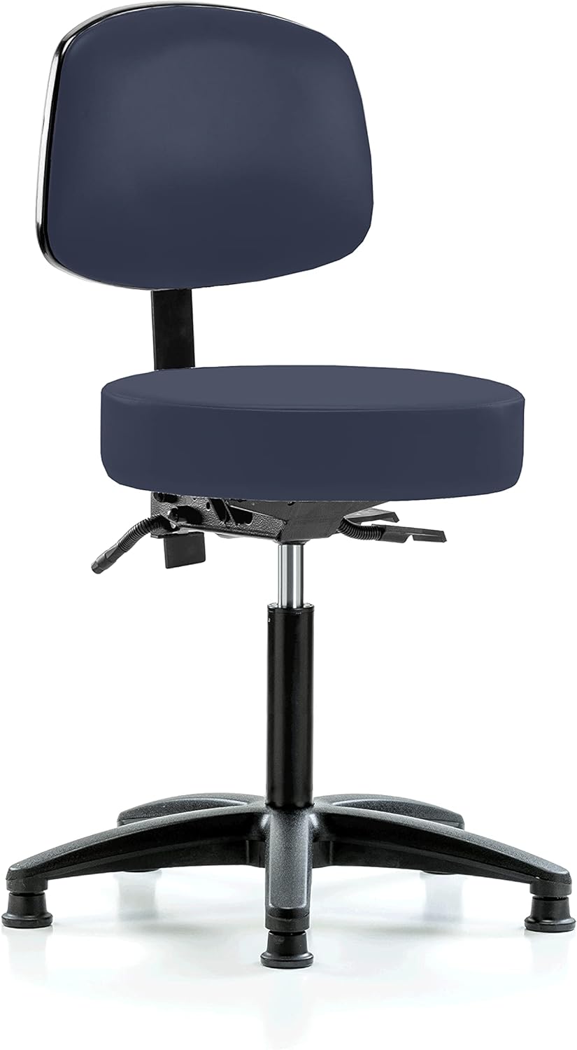 Colonial Blue Vinyl Height Adjustable Doctor's Stool with Back F9765
