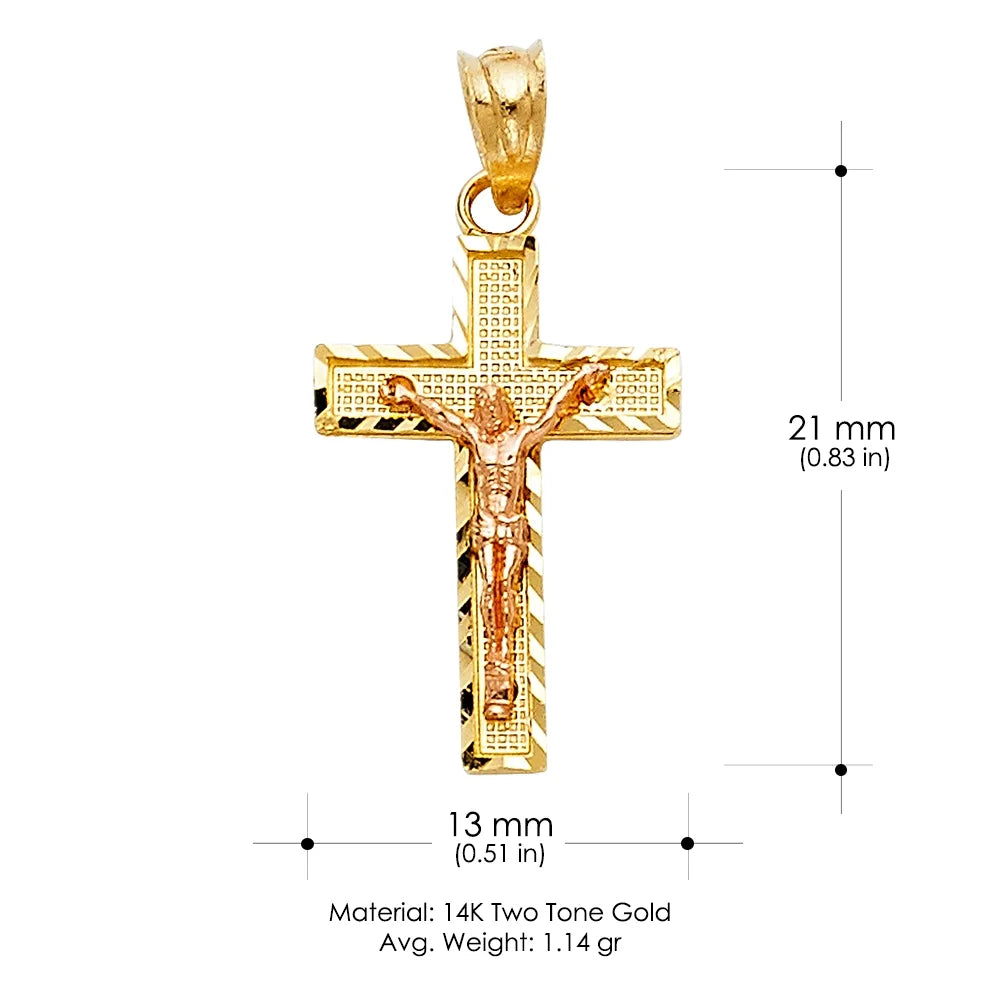 14K Two Tone Gold Jesus Crucifix Cross Pendant R217
