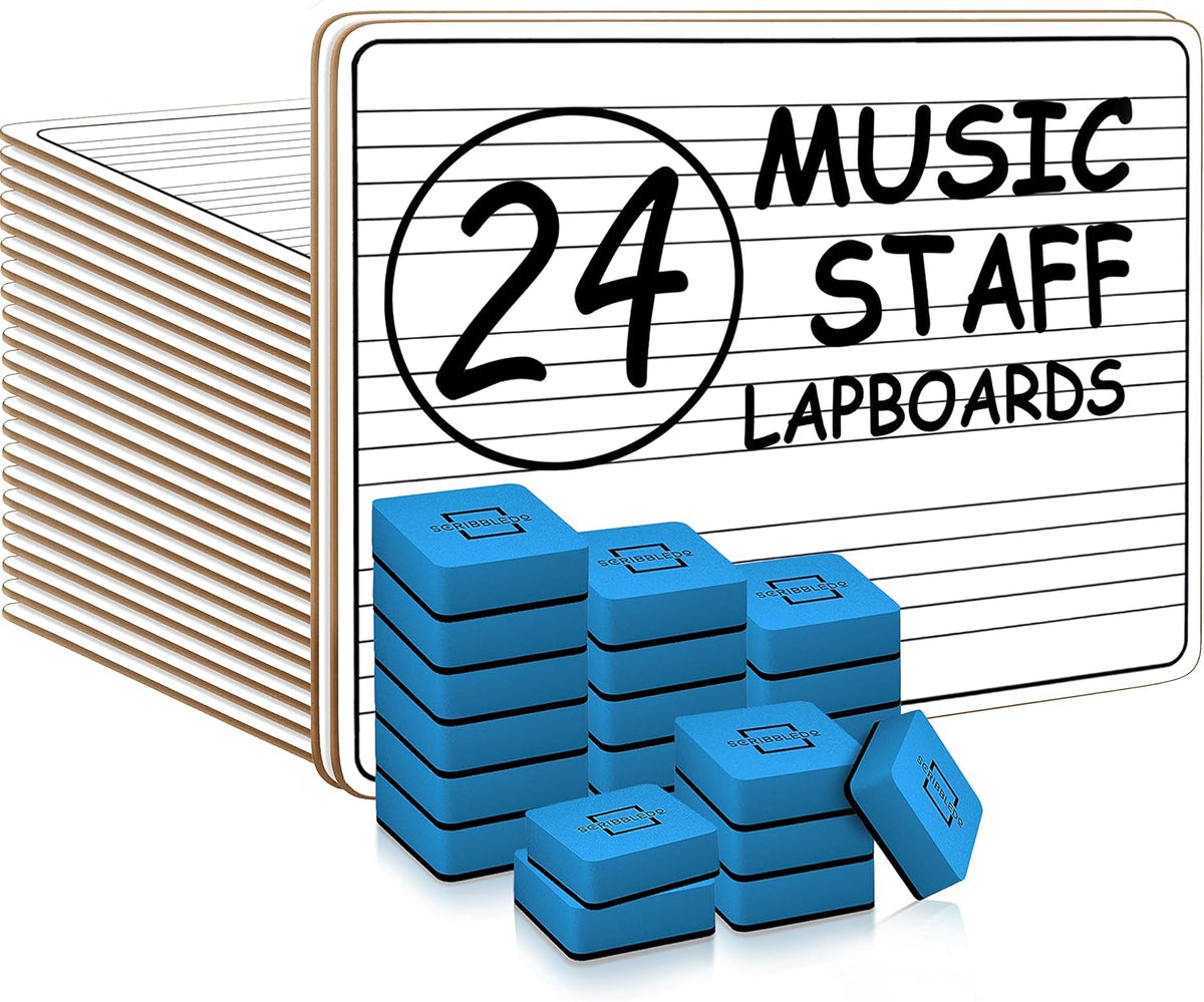 24 Pack Double Sided Dry Erase Music Staff White Boards 9"X"12 Inch I417