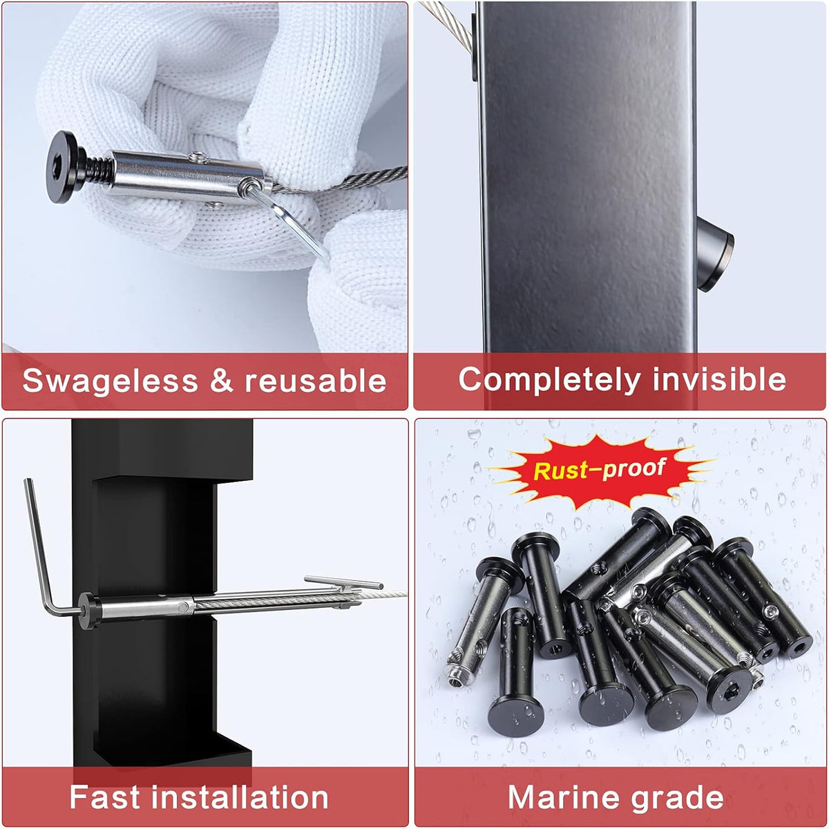Black Cable Railing Kit Invisible Swageless Turnbuckle Tensioner Terminal for Wood Metal Post Deck Stairs X702836