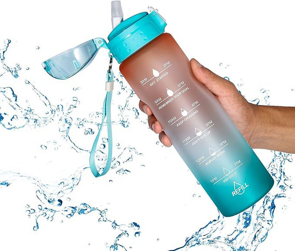 32oz Water Bottle with Straw and Time Marker B11878
