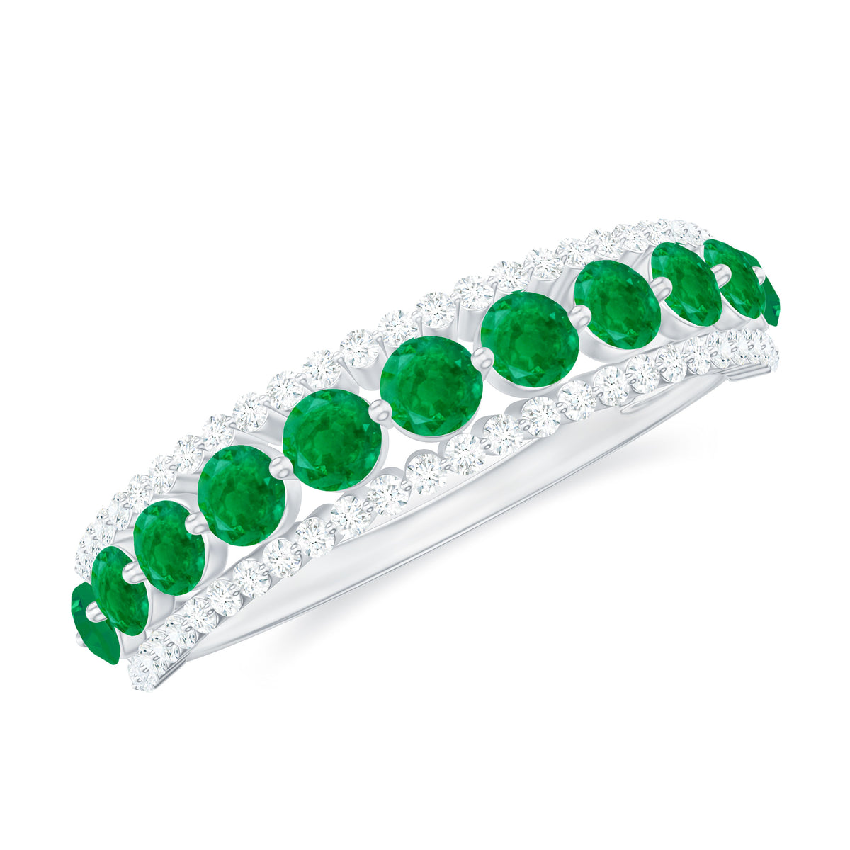 Emerald Half Eternity Ring, 925 Sterling Silver, US 12.50 G11881