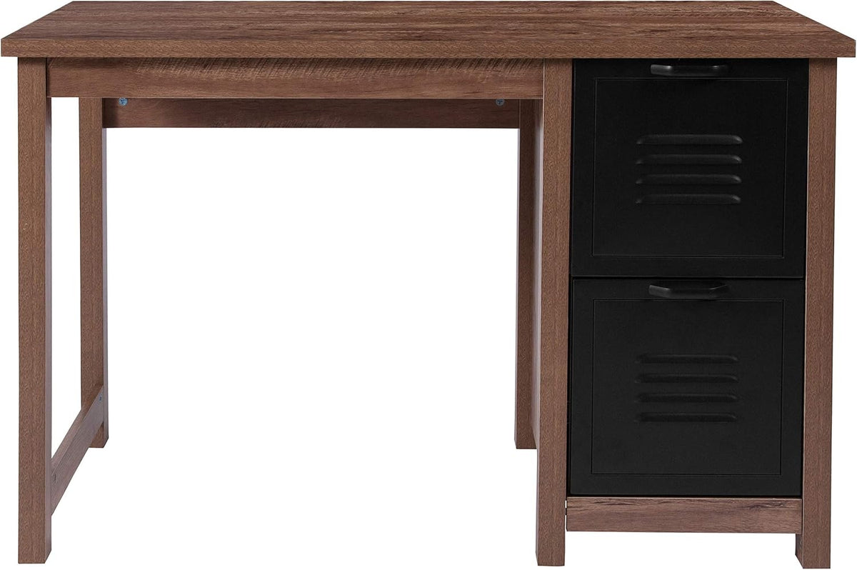Crosscut Oak Wood Grain Finish Computer Desk with Metal Drawers S354