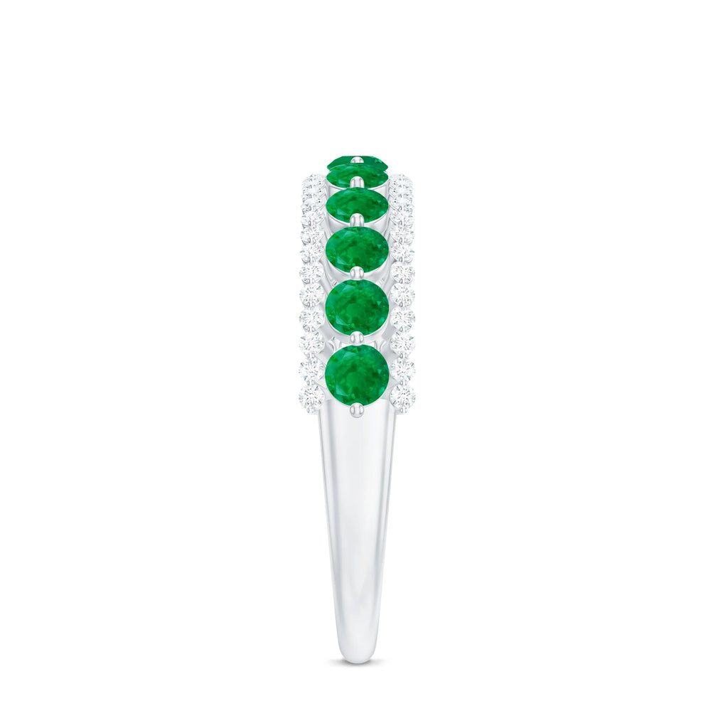 Emerald Half Eternity Ring, 925 Sterling Silver, US 12.50 G11881