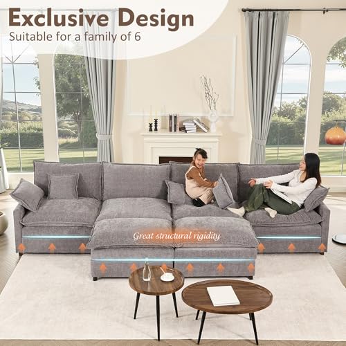 Black Chenille U Shaped Modular Sectional Sofa with Ottoman Y314