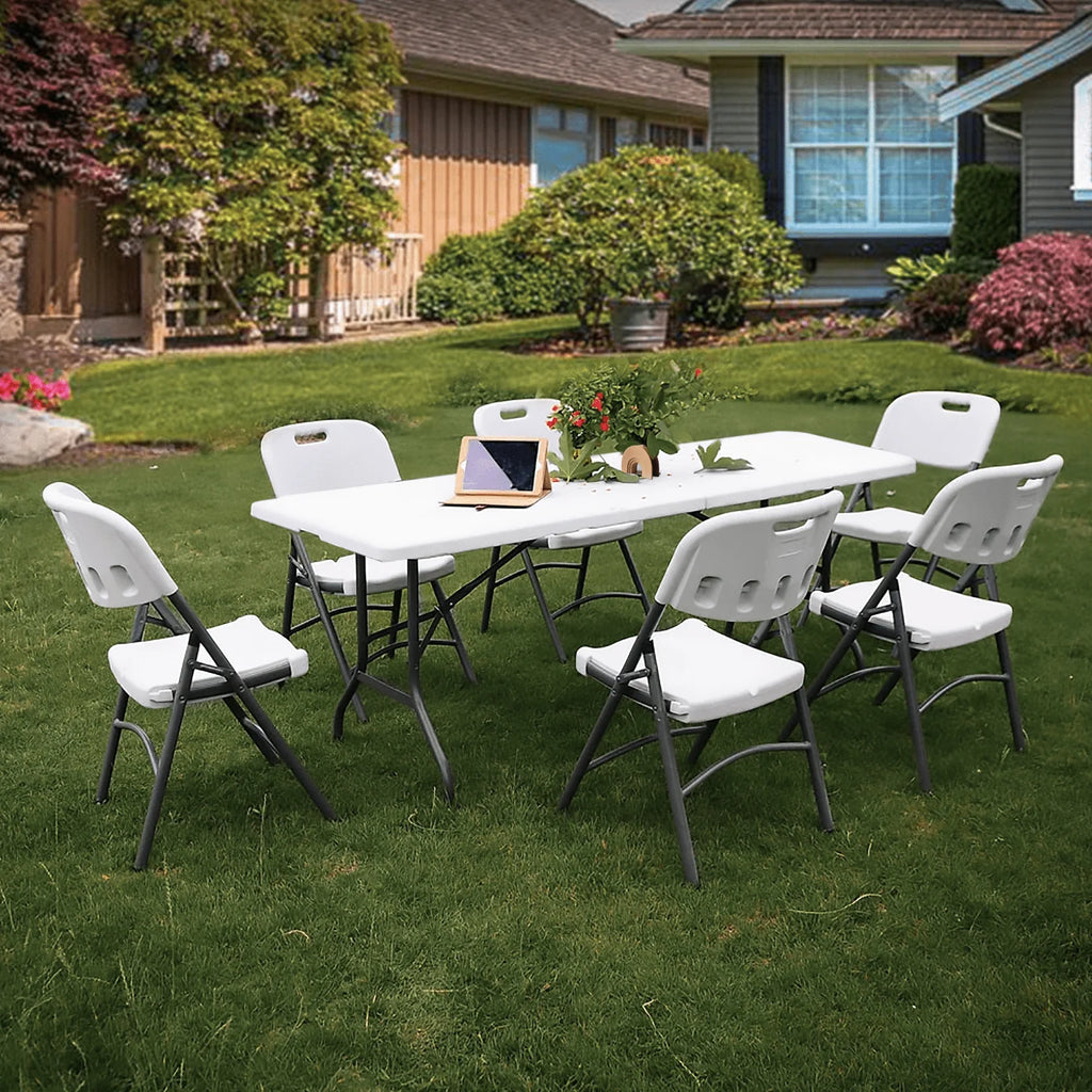 5 Pack 8Ft White Folding Plastic Utility Table V3459