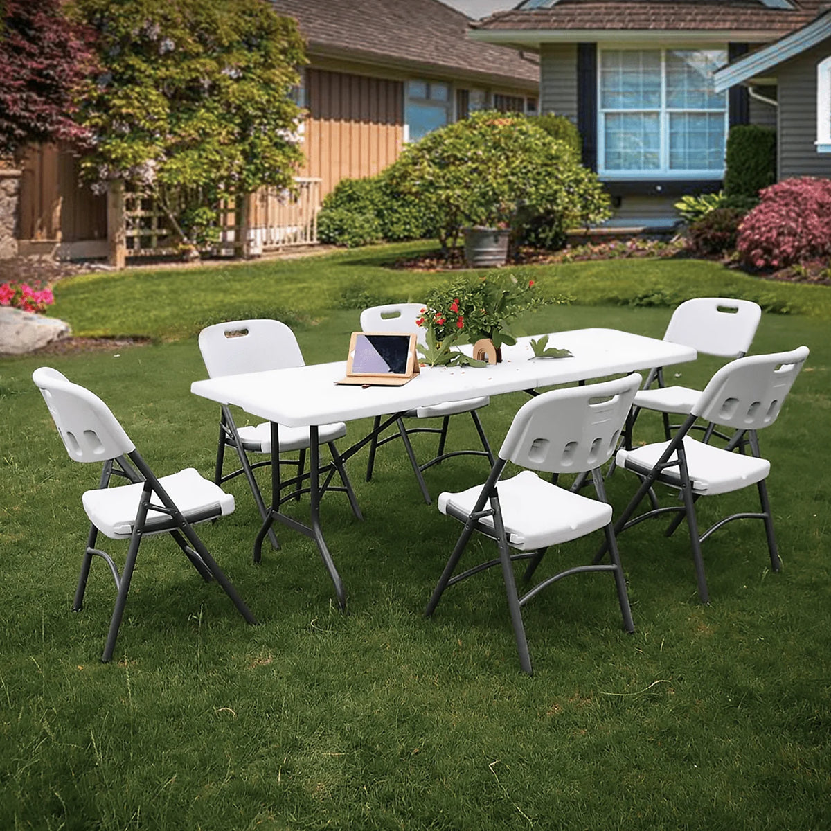 5 Pack 8Ft White Folding Plastic Utility Table V3459