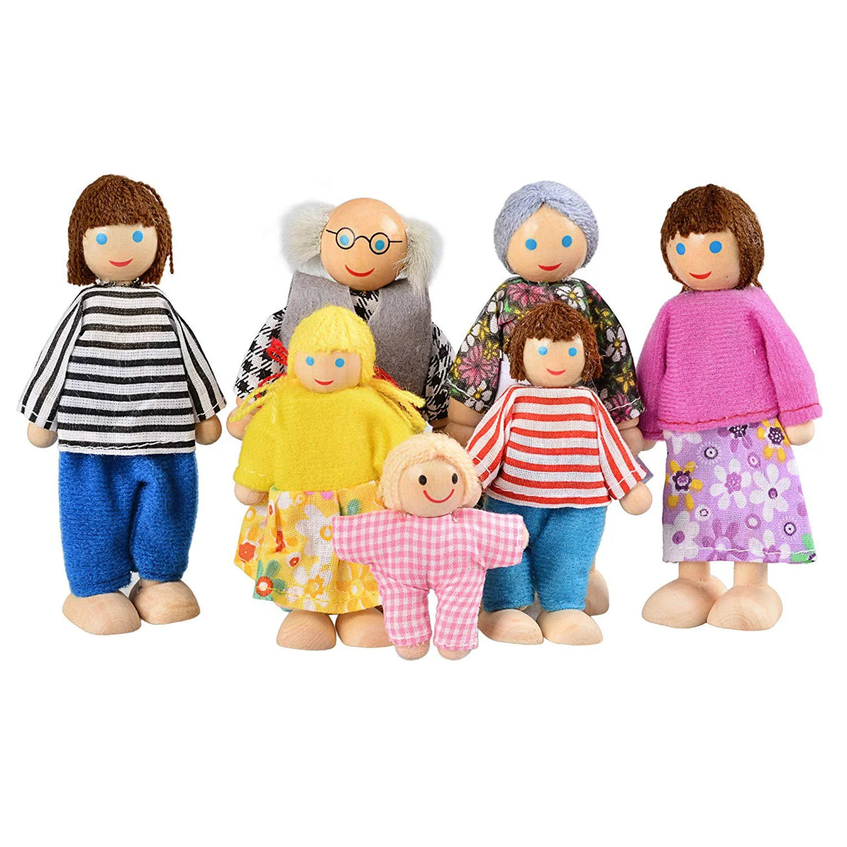 Wooden Dolls Playset Set of 7 People with Dog D384493