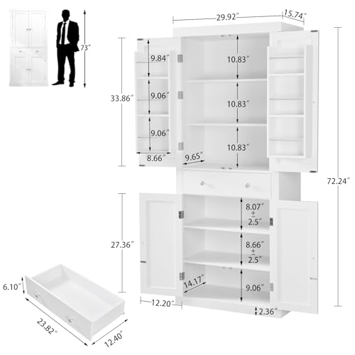 White 6 Door 1 Drawer Pantry Cabinet S7332