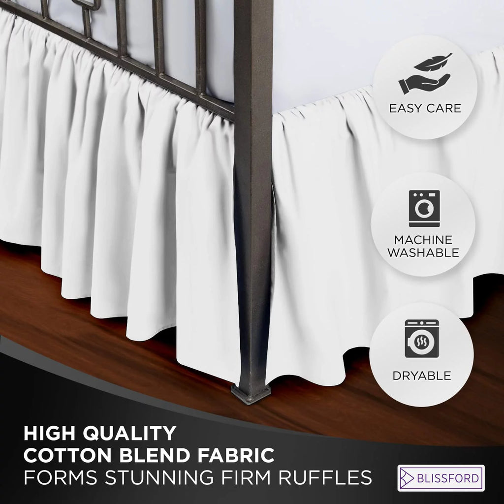 Queen White 21" Drop Ruffled Bed Skirt Q61252