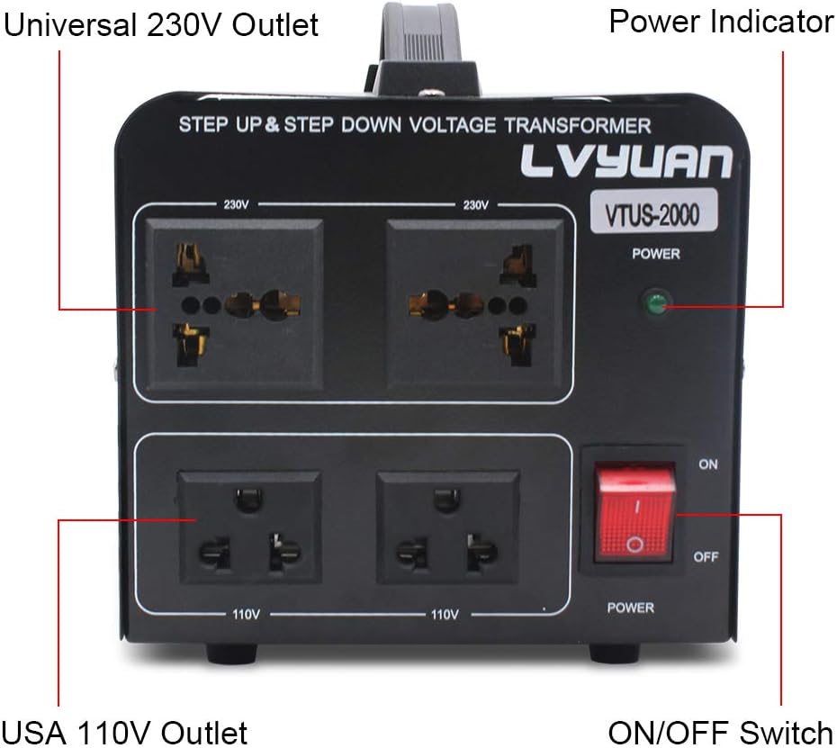 Voltage Transformer Converter 2000 Watt Step Up/Down with 2 US Outlets, 2 Universal Outlets Pack of 2 I7240
