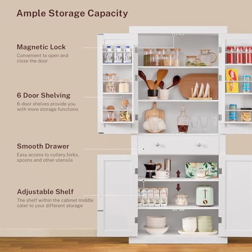 White 6 Door 1 Drawer Pantry Cabinet S7332