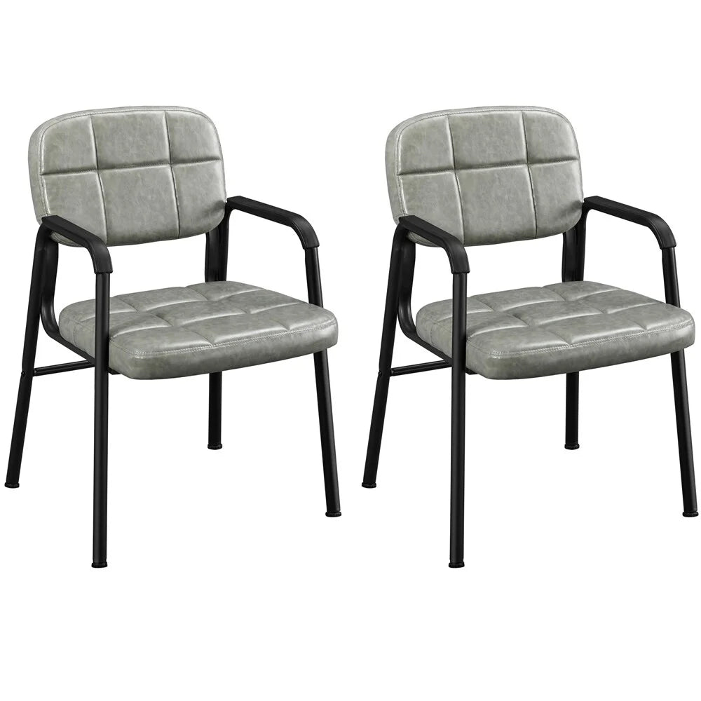 2pcs Upholstered Leather Chairs with Armrest & Metal Frame Grey O64527