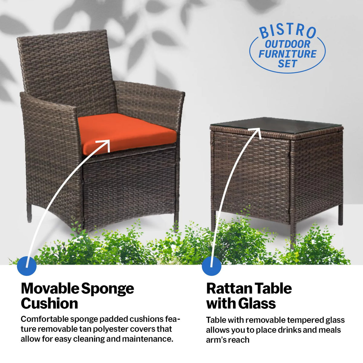 3 Piece Outdoor Furniture Set Orange I8472