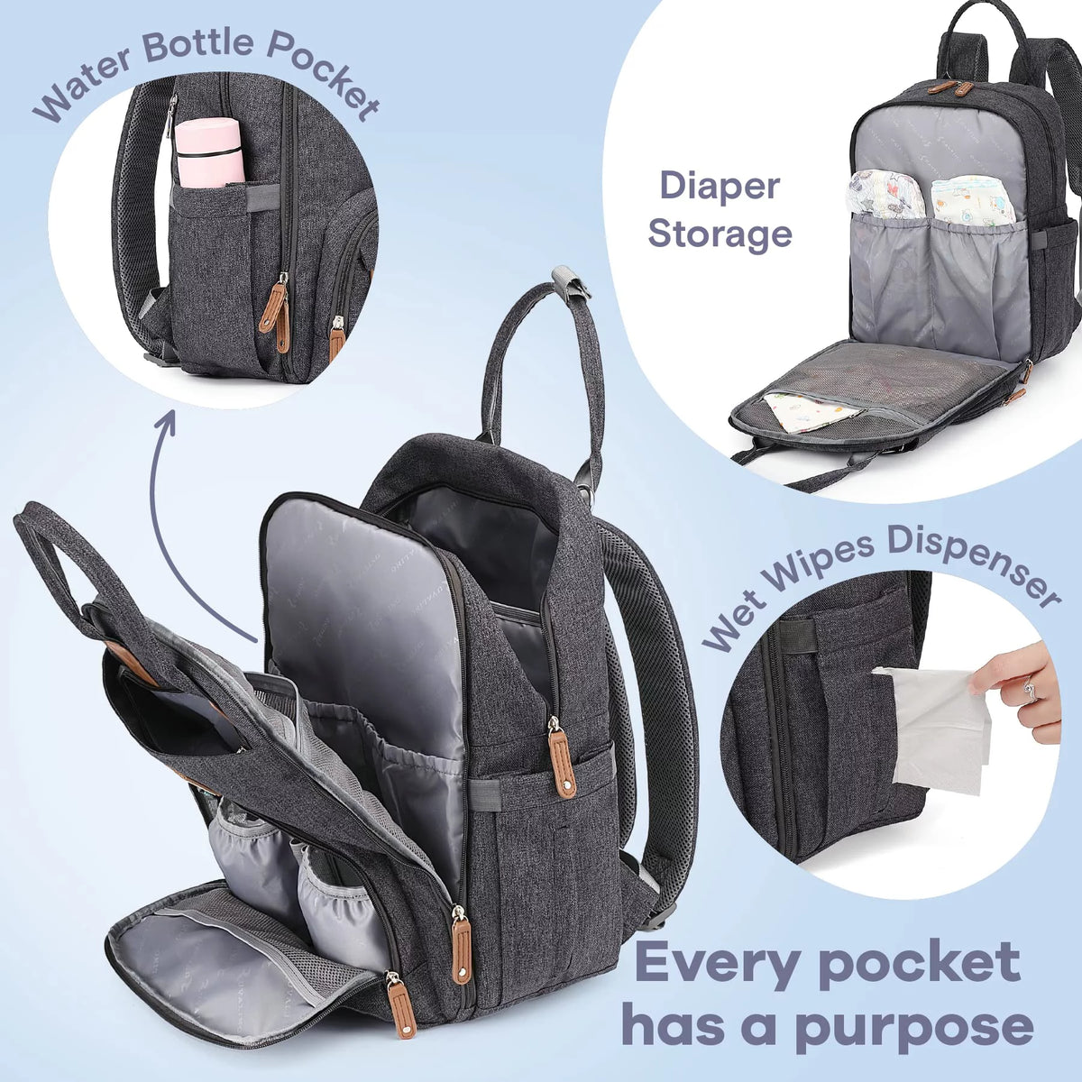 Multifunctional Dark Gray Diaper Bag Backpack K271891
