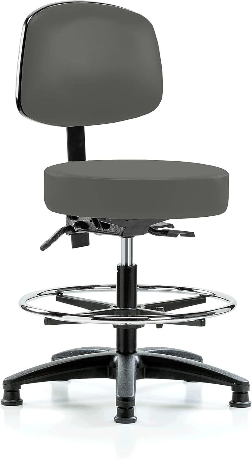 Colonial Blue Vinyl Height Adjustable Doctor's Stool with Back F9765