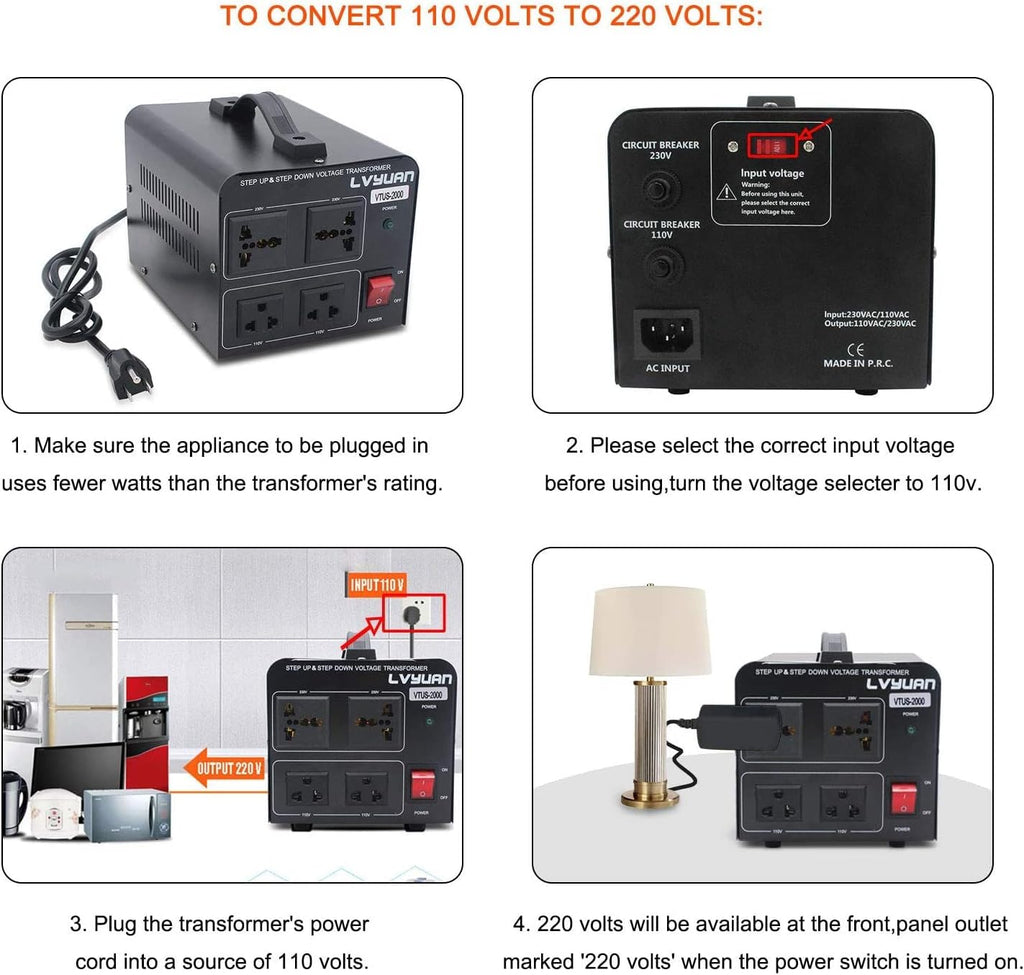 Voltage Transformer Converter 2000 Watt Step Up/Down with 2 US Outlets, 2 Universal Outlets Pack of 2 I7240