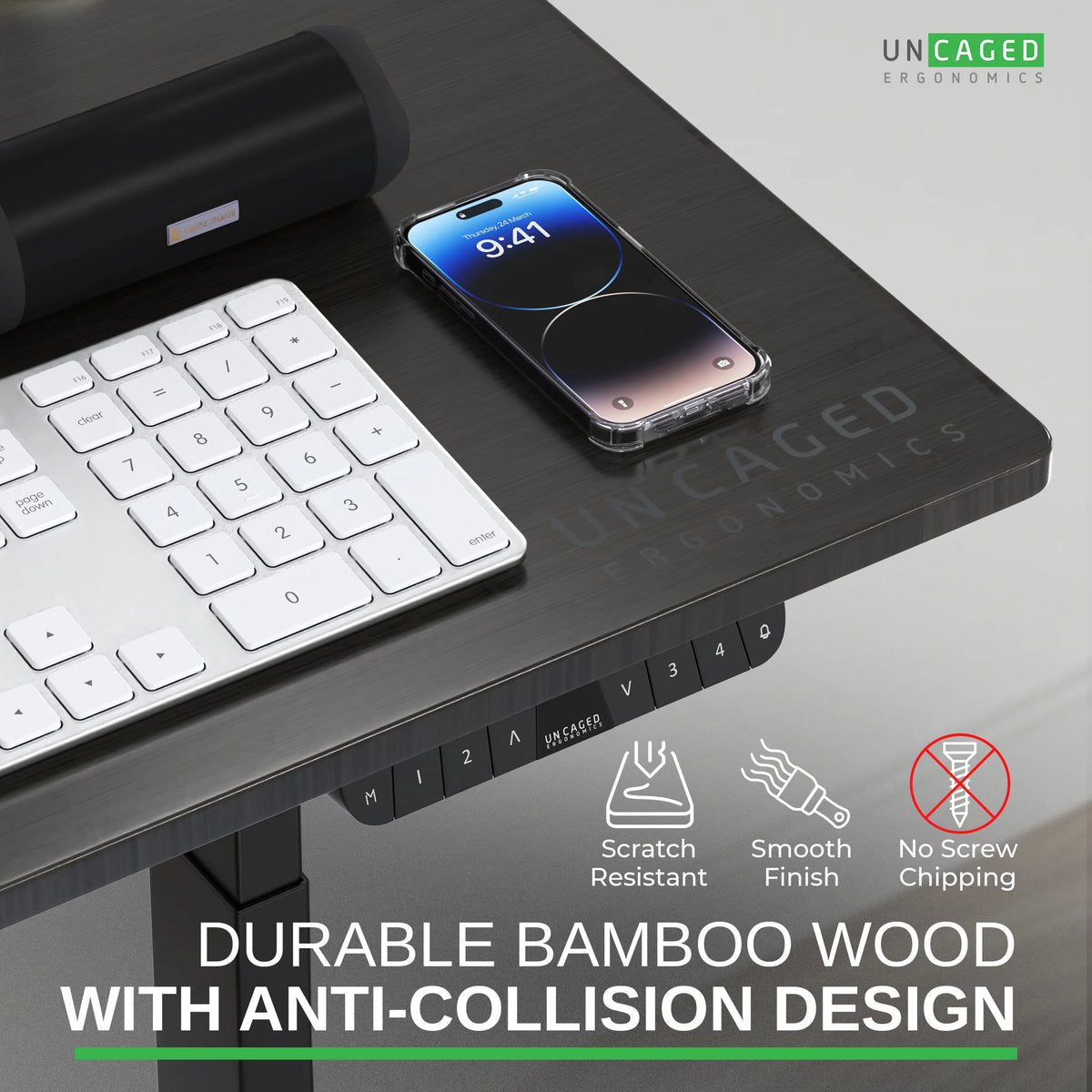 Electric Standing Desk 48x30" Bamboo Desktop L12807