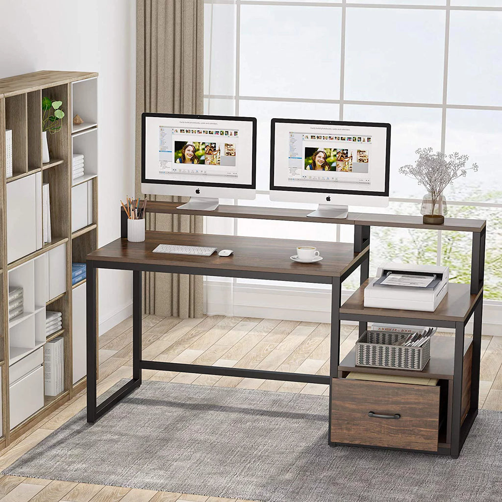 59 inch Computer Desk with Storage Shelves and File Drawer G881367