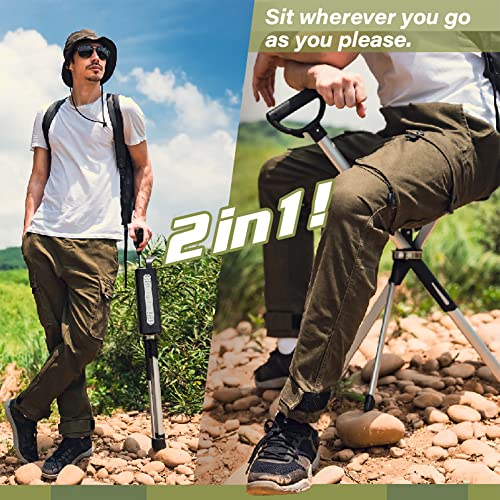 Portable Walking Stick Cane with Seat Foldable Chair Lightweight Aluminum I479661