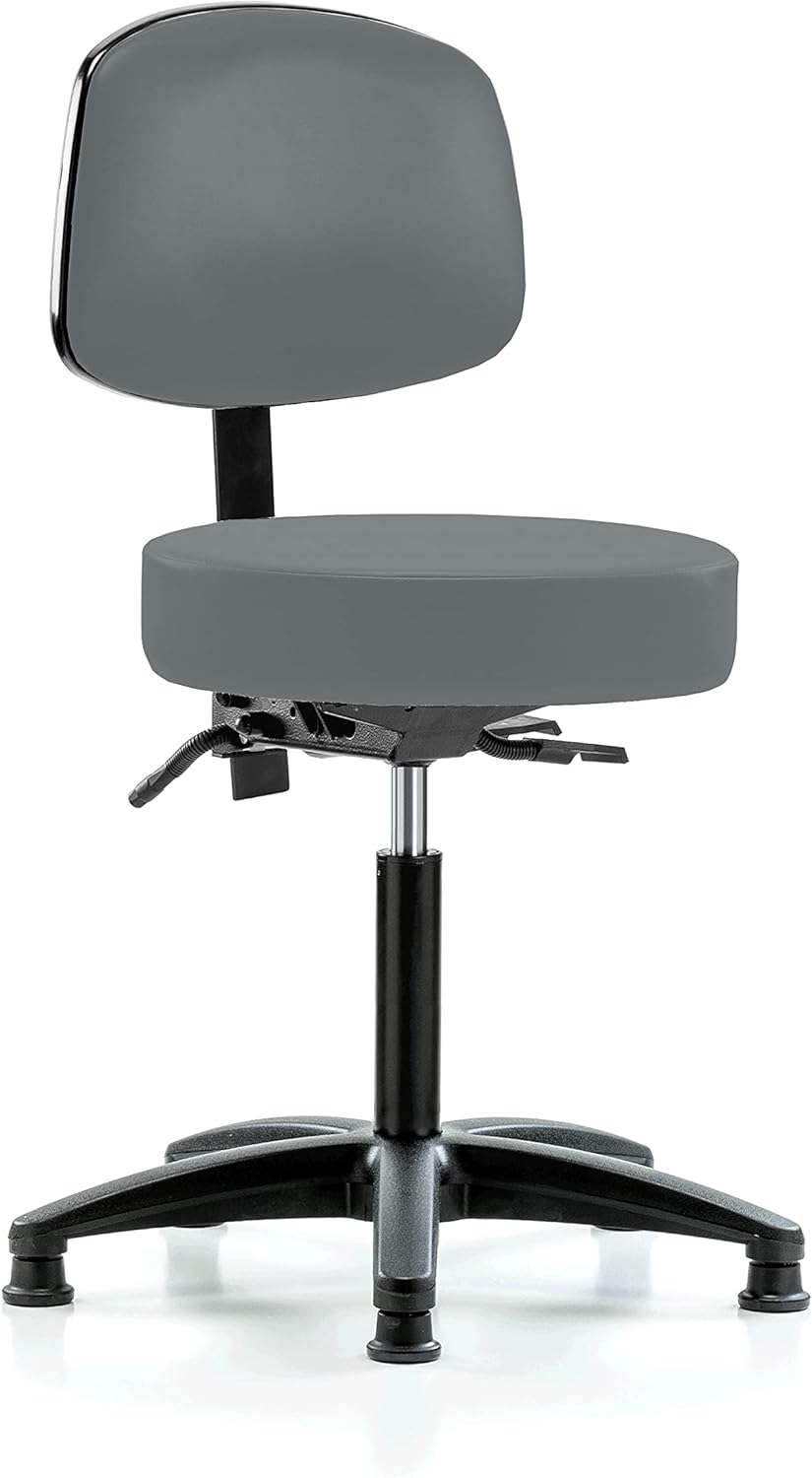 Colonial Blue Vinyl Height Adjustable Doctor's Stool with Back F9765