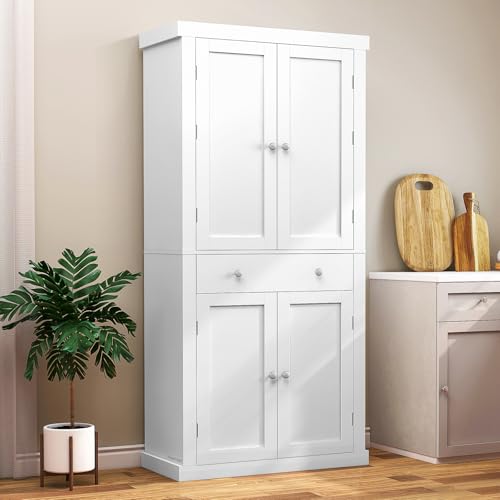 White 6 Door 1 Drawer Pantry Cabinet S7332